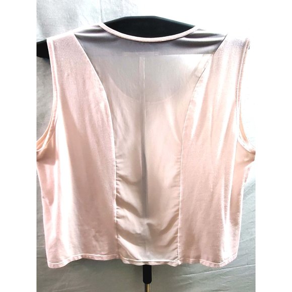 Light Peach Short Sleeve Crop Top with sheer Mesh Insets (2X) - Picture 4 of 12
